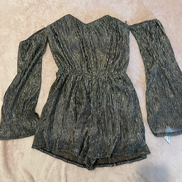 Impeccable Pig black gold and silver glitter shiny romper with built in bandeau - Picture 1 of 5